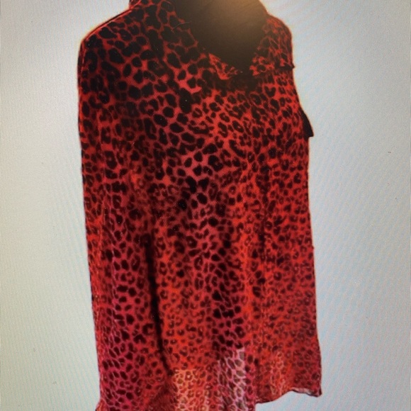 Lane Bryant Red, Black & Pink Sheer Leopard Fashion Blouse - EUC - Size 26/28 - Picture 10 of 13